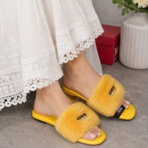 yellow flat with fur