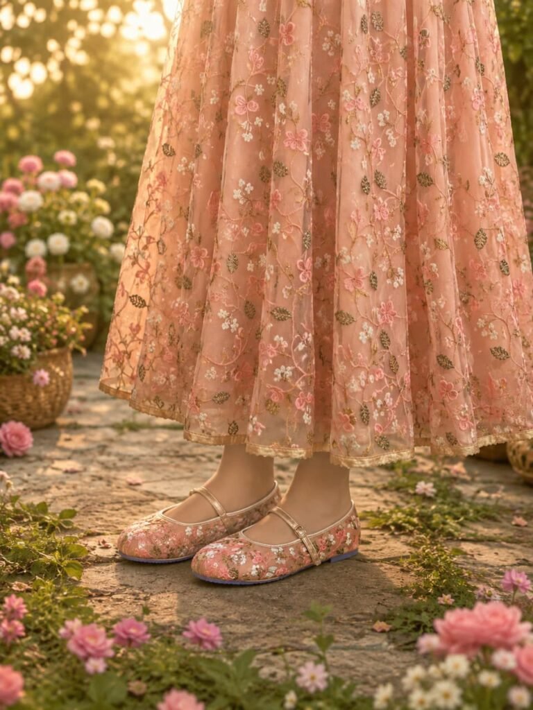 Embroided pump